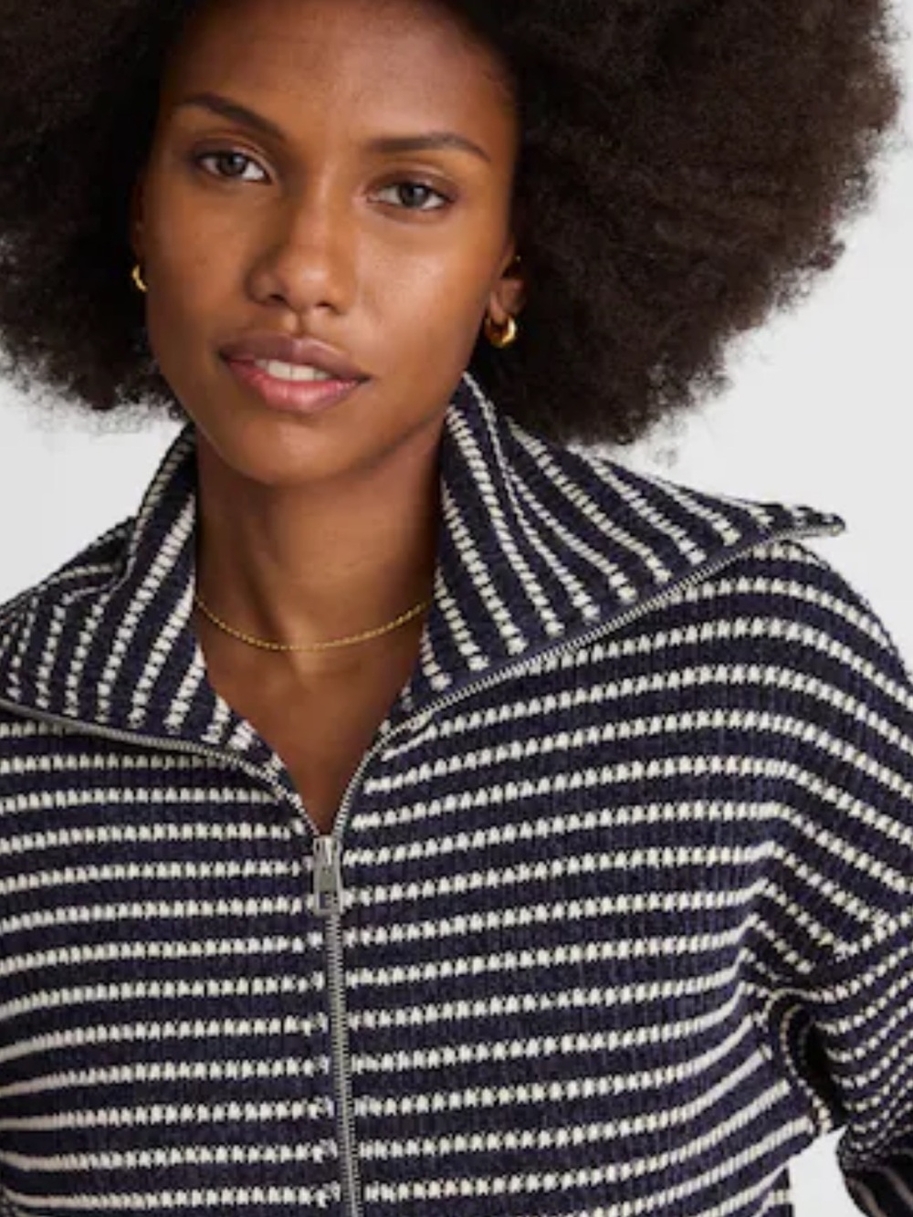 MADEWELL Women's Small Navy & White Striped Full Zip Wedge Fit Sweater Jacket